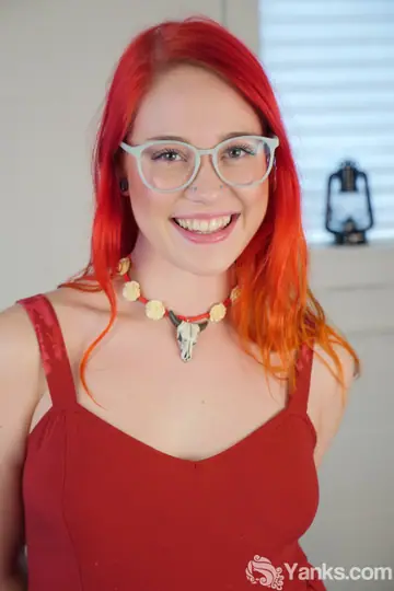 Jennavive Marie – Pale Redhead in Glasses Strips Out of Her Dress and Masturbates