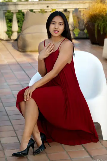 May Thai – Petite Thai Brunette Strips Out of Her Dress and Spreads