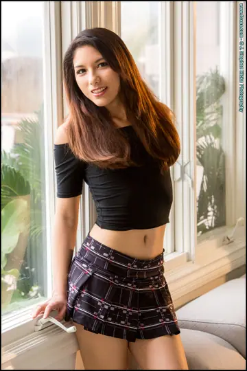 Melody Wylde – Japanese Brunette Strips Off Her Skirt and Panties to Spread Her Pussy