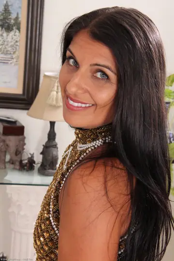 Saffron Leblanc – Brunette MILF Strips Out of Her Dress and Rubs Her Clit