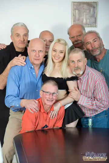 Blonde European Woman in Group Sex Spreads Her Hairy Pussy