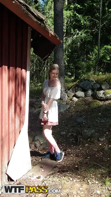 Evelina Juliet – Blonde with Big Natural Tits Shows Her Hairy Pussy in Socks Outdoors
