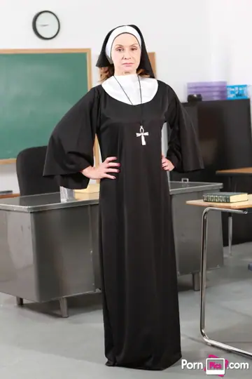 Rebecca Bardoux – Busty Blonde MILF Strips Out of Her Nun Dress into Lingerie