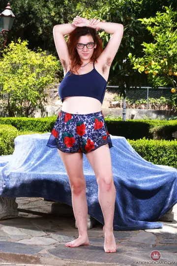 Mature Redhead Spreads Her Hairy Bush and Asshole Outdoors