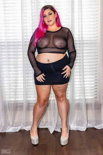 BBW MILF with Big Tits Spreads in a Skirt and Top