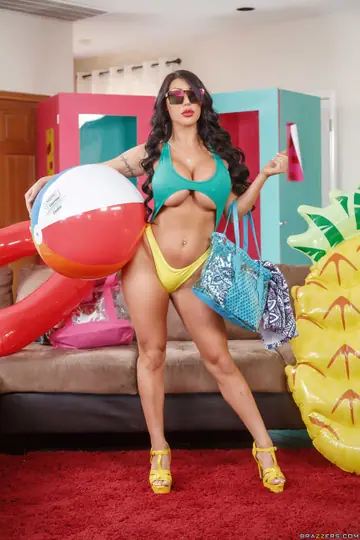 August Taylor – Tall Latina Flaunts Big Tits in a Bikini and Yellow Panties