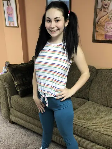 Petite Brunette Deepthroats Him Until He Cums on Her Clothes