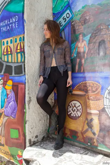 Koya Ward – Slim Brunette Stretches Outdoors in Shiny Pantyhose and Boots