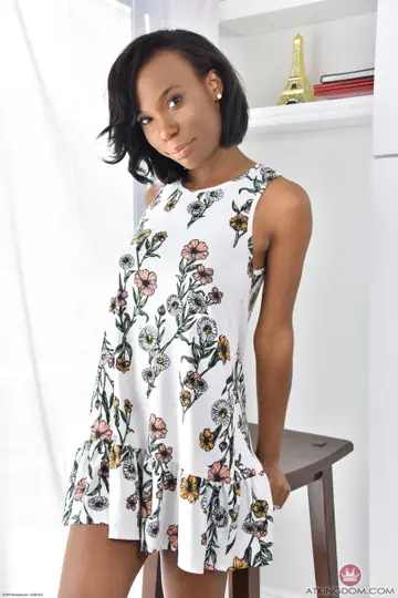 Ivory Logan – Slim Ebony Brunette Undresses and Shows Her Pussy