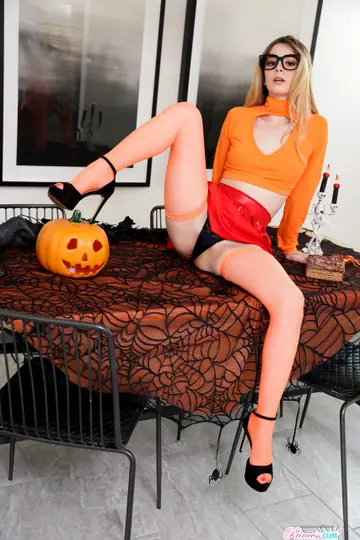 Blonde in Costume and Heels Gets Creampied After Blowjob