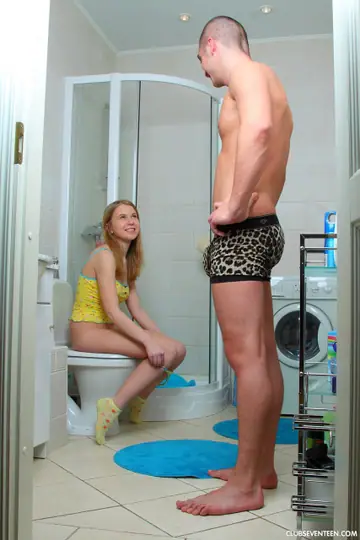Petite European Blonde Gives a Blowjob and Gets Fucked in the Bathroom
