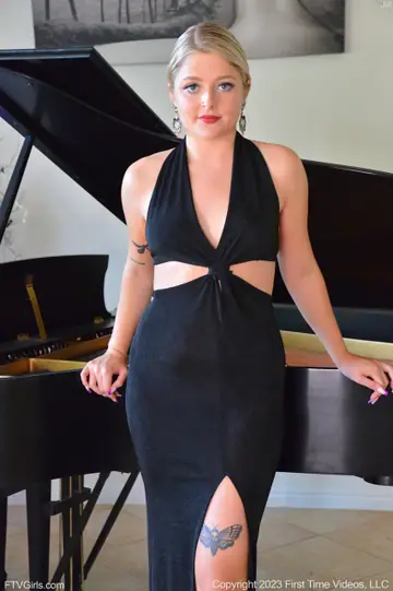 Jill Taylor – Blonde in a Skirt Fucks Herself with a Dildo at the Piano