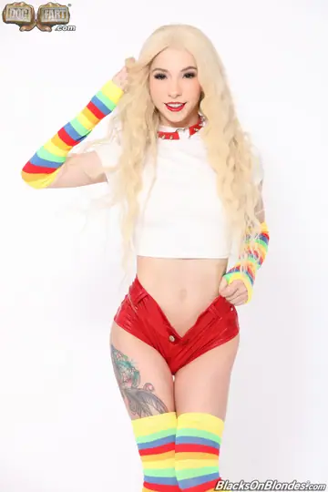 Kenzie Reeves – Petite Blonde in Socks Takes Two Guys in Interracial Threesome