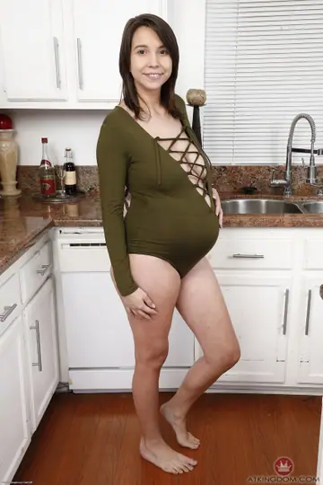 Cece Capella – Pregnant Brunette with Big Tits Undresses and Spreads Her Hairy Pussy