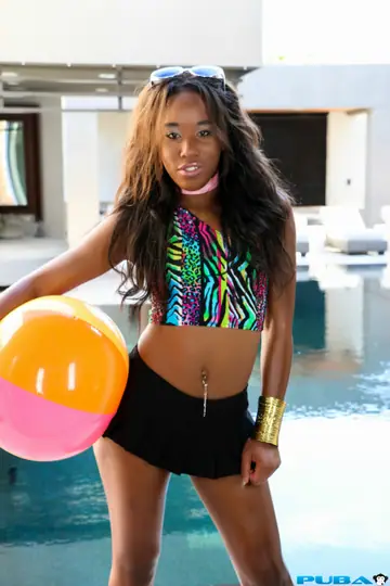 Ashley Pink – Petite African Brunette in a Skirt and Glasses Spreads Her Asshole
