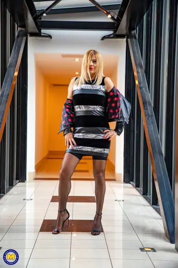 Jasmine Rouge – European Blonde MILF Strips Out of Her Skirt and Spreads Her Legs in Stockings