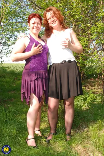 Curvy Redheads Lift Their Skirts for Lesbian Sex Outdoors