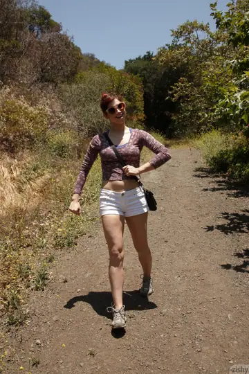 Jazz Reilly – Redhead in a Bikini and Glasses Poses After Forest Hike