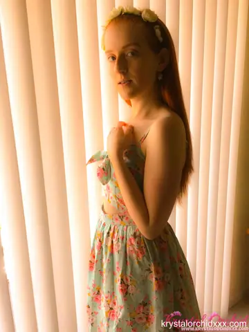Krystal Orchid – Skinny Redhead in a Skirt Removes Her Panties and Spreads Her Pussy