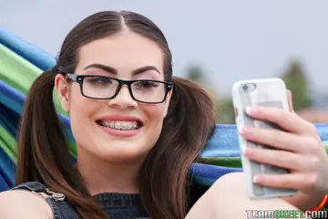 Pale Brunette in Glasses Gives a Blowjob and Rides Cowgirl