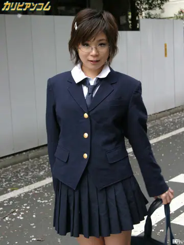 Japanese Brunette in Uniform and Glasses Takes Anal in Public