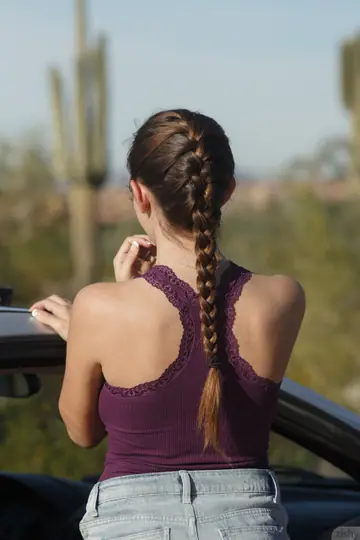 Rochelle Safford – Petite Brunette Flashes Her Tight Ass Outdoors by a Car