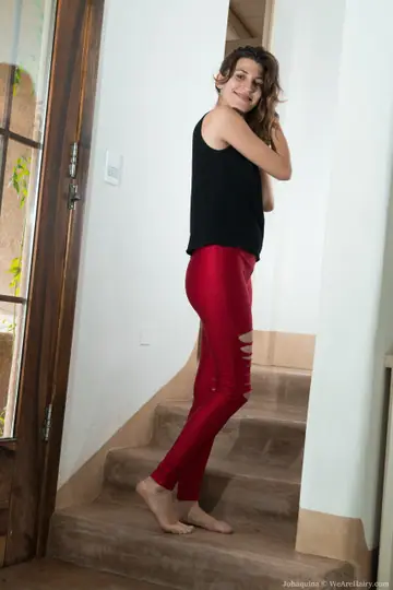 PAWG in Yoga Pants on the Stairs Pulls Them Aside to Spread Her Hairy Pussy