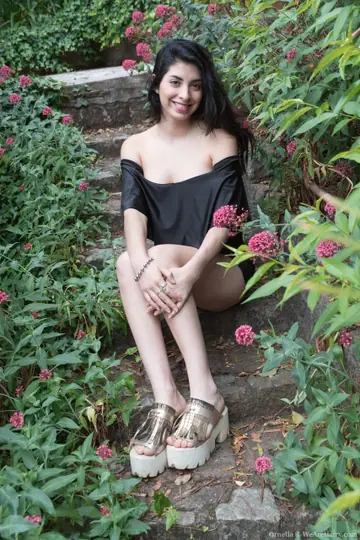 Busty Brunette in a Skirt and Heels Spreads Her Hairy Pussy Outdoors