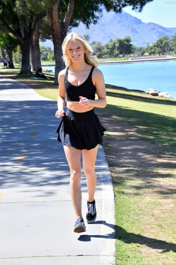Thick Blonde Flaunts Her Small Tits and Big Ass in a Skirt and Socks