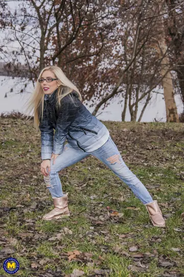 Nesty – European Blonde MILF in Jeans Undresses for a Blowjob and Dildo Play