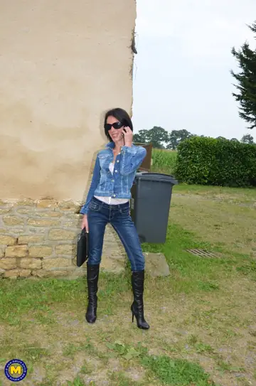 Jessica Farmer – European Brunette in Stockings, Boots and Jeans Takes Cock and Fist