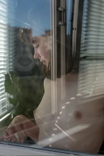 Tall Woman with Short Hair Spreads Her Hairy Pussy by the Window