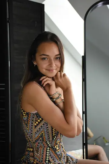 Slava – Thick Brunette with Big Natural Tits Poses at the Mirror