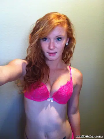 Alex Tanner – Redhead with Natural Tits Strips Out of Her Lingerie and Shorts for a Selfie