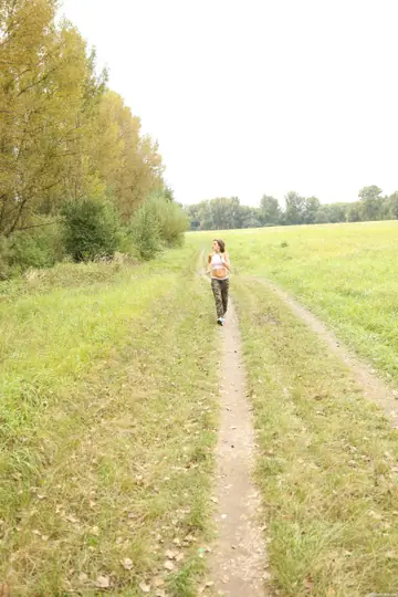 European Brunette with Big Natural Tits Gets Spit Roasted Outdoors