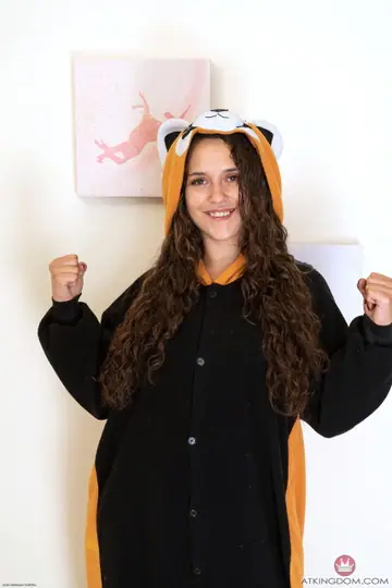 Ziggy Star – Petite Brunette Strips Out of Her Costume and Spreads Her Hairy Holes