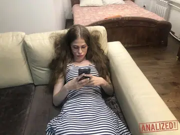 Anastasia Sharp – Slim Ukrainian Brunette Takes Two Men on the Sofa in a Threesome