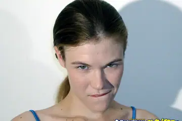 Melissa Ashley – Slim Short-Haired Brunette in Socks Uses a Dildo and Swallows His Load