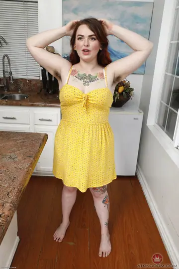 Adora Bell – Tattooed Redhead BBW in a Dress Shows Her Hairy Pussy