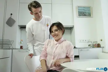 Alex Swon – European Brunette Rides Cock and Takes a Facial on Her Glasses