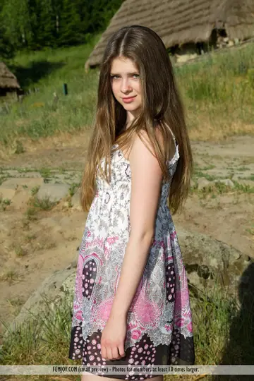 Woman in a Skirt Strips and Spreads Her Shaved Pussy Outdoors
