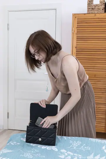 Petite Woman in Glasses Pulls Panties Aside for Dildo