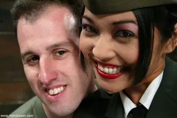 Mika Tan – Busty Asian Brunette in Military Uniform Dominates Soldiers in Threesome