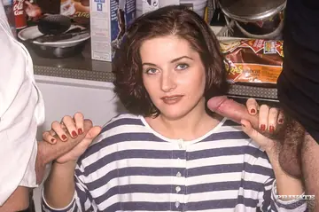 Angelica Bella – Mature Brunette Sucks Two Cocks in the Kitchen Wearing Socks