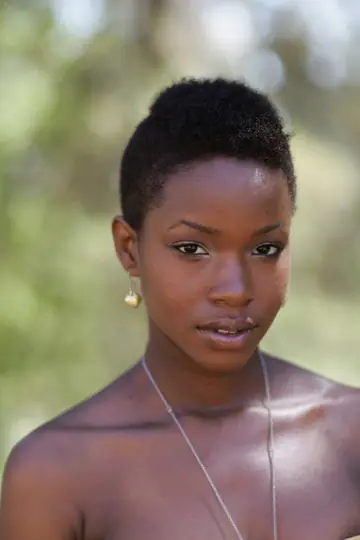 Ebony Woman with Short Hair Poses Fully Clothed