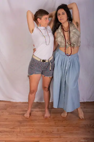 Nikki Silver – Busty Brunette Lesbians in Shorts Lick Hairy Pussies