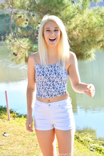 Petite Blonde with Piercings Toys Her Pussy Outdoors