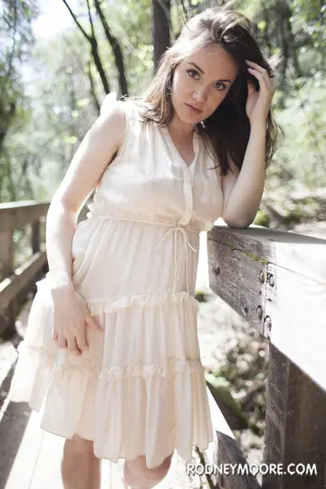 Pregnant Brunette with Big Tits Strips Outdoors and Spreads