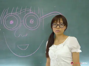 Asian Redhead with Short Hair Gives Blowjobs and Takes a Facial in a Group