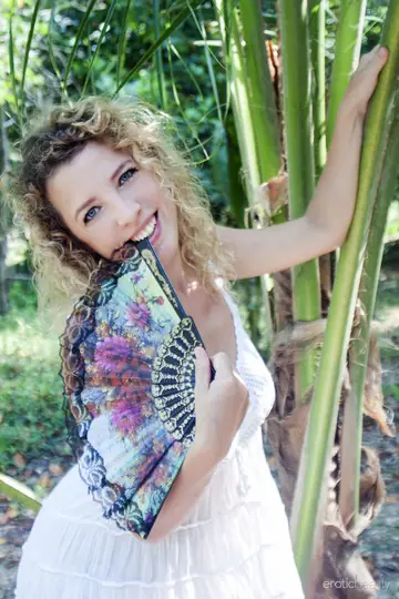 Blonde Strips Out of Her Skirt Outdoors and Spreads on a Blanket